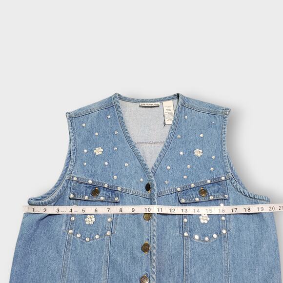 Vintage Sag Harbor Denim Floral Rhinestone Vest Medium Western Festival Indie - Picture 7 of 9
